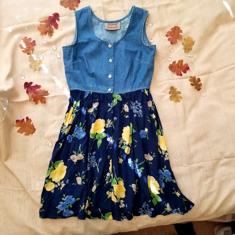 Vintage Studio Ease Womens Dress Denim Floral Size 6